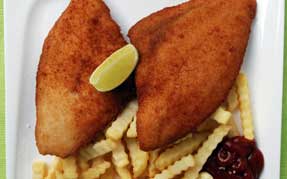 2 fiskefiletter og 
pommes frites